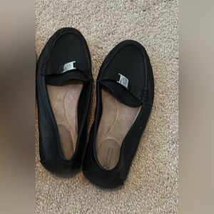Black slip on business shoes